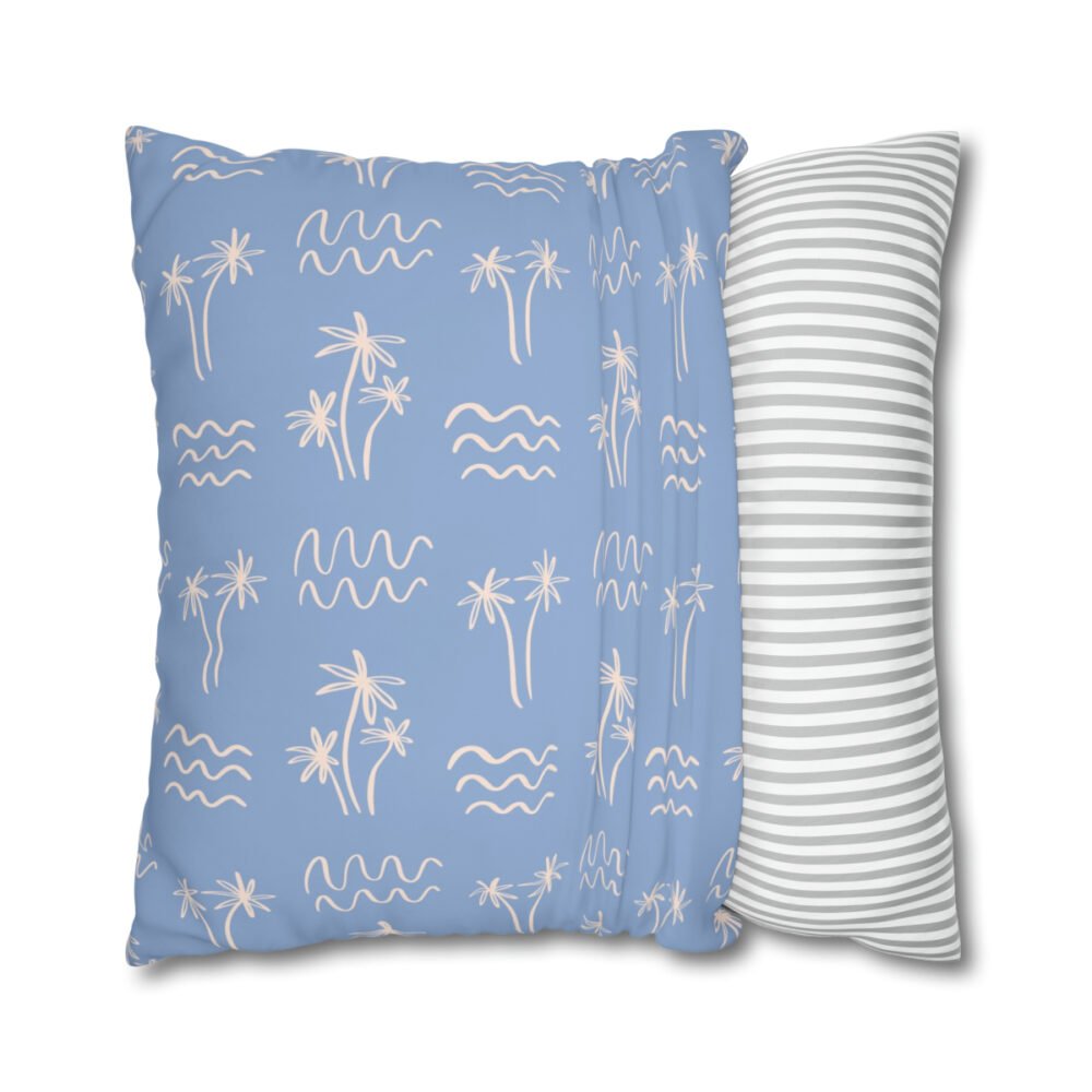 Modern Sky Blue Beach Palm Leaves Euro Shams - Image 2