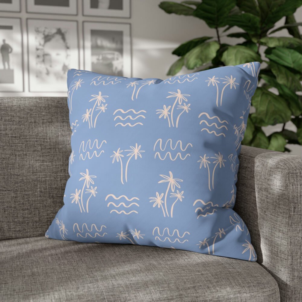Modern Sky Blue Beach Palm Leaves Euro Shams - Image 4