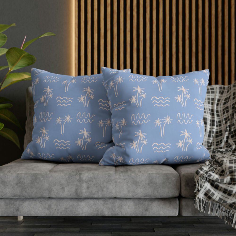 Modern Sky Blue Beach Palm Leaves Euro Shams - Image 5