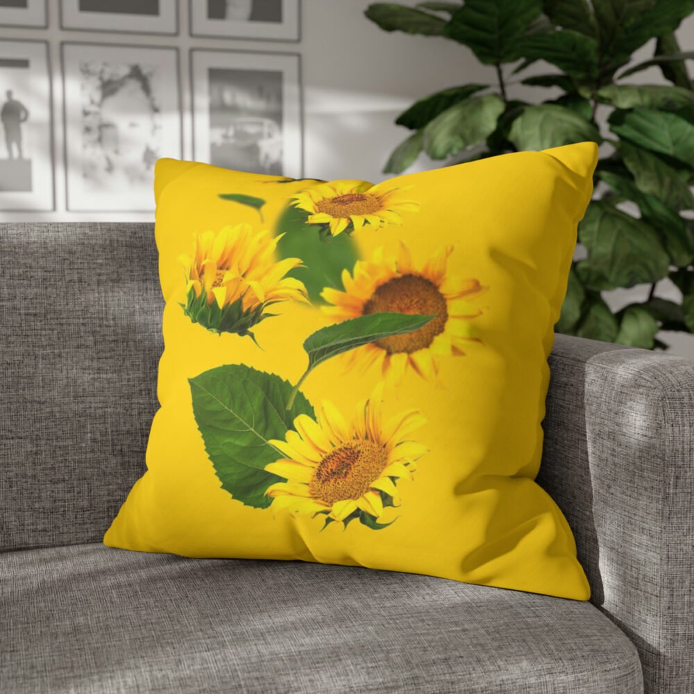 Yellow Sunflower n Green Leaves Euro Pillow Shams - Image 3