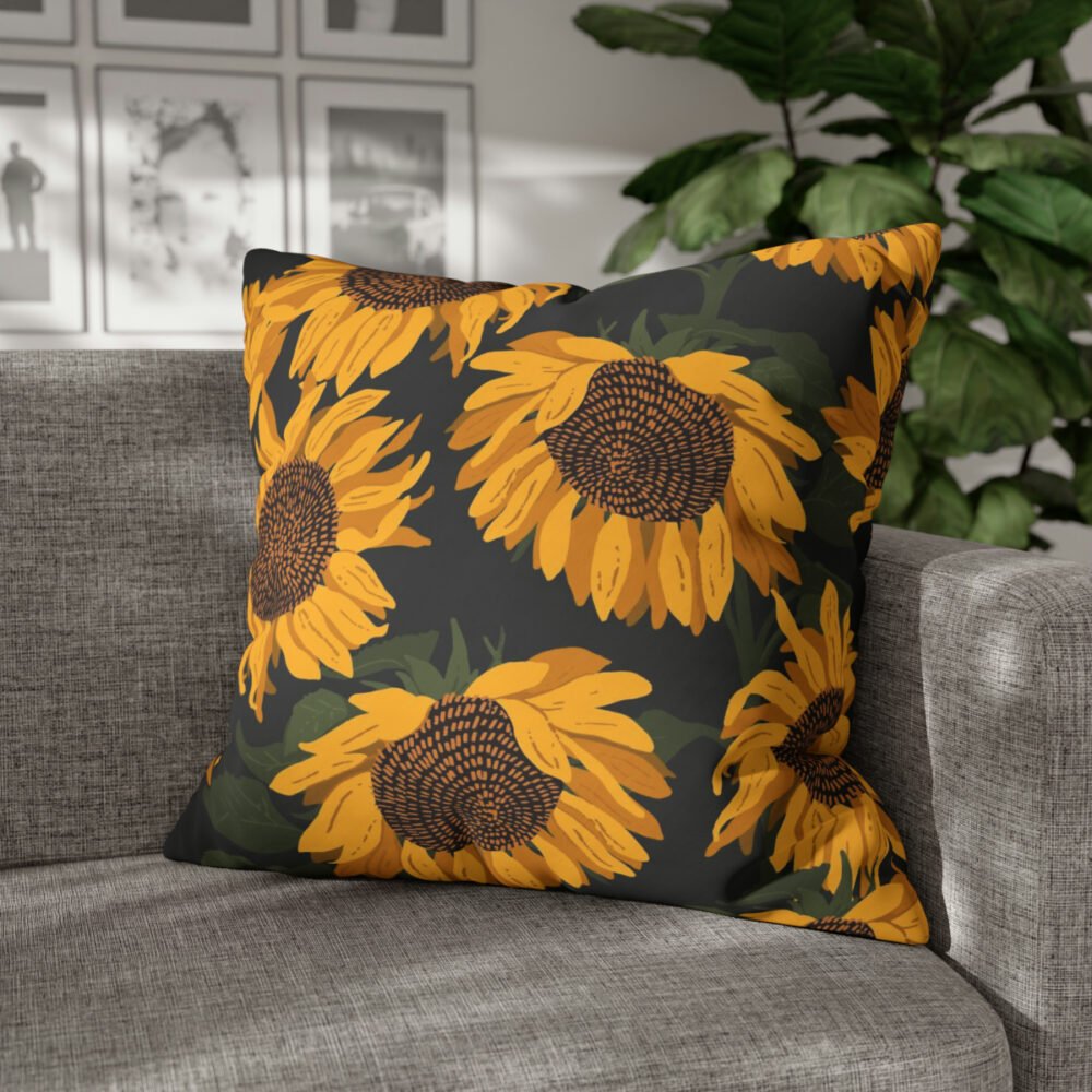 Modern Blooming Sunflower on Grey Euro Shams - Image 4