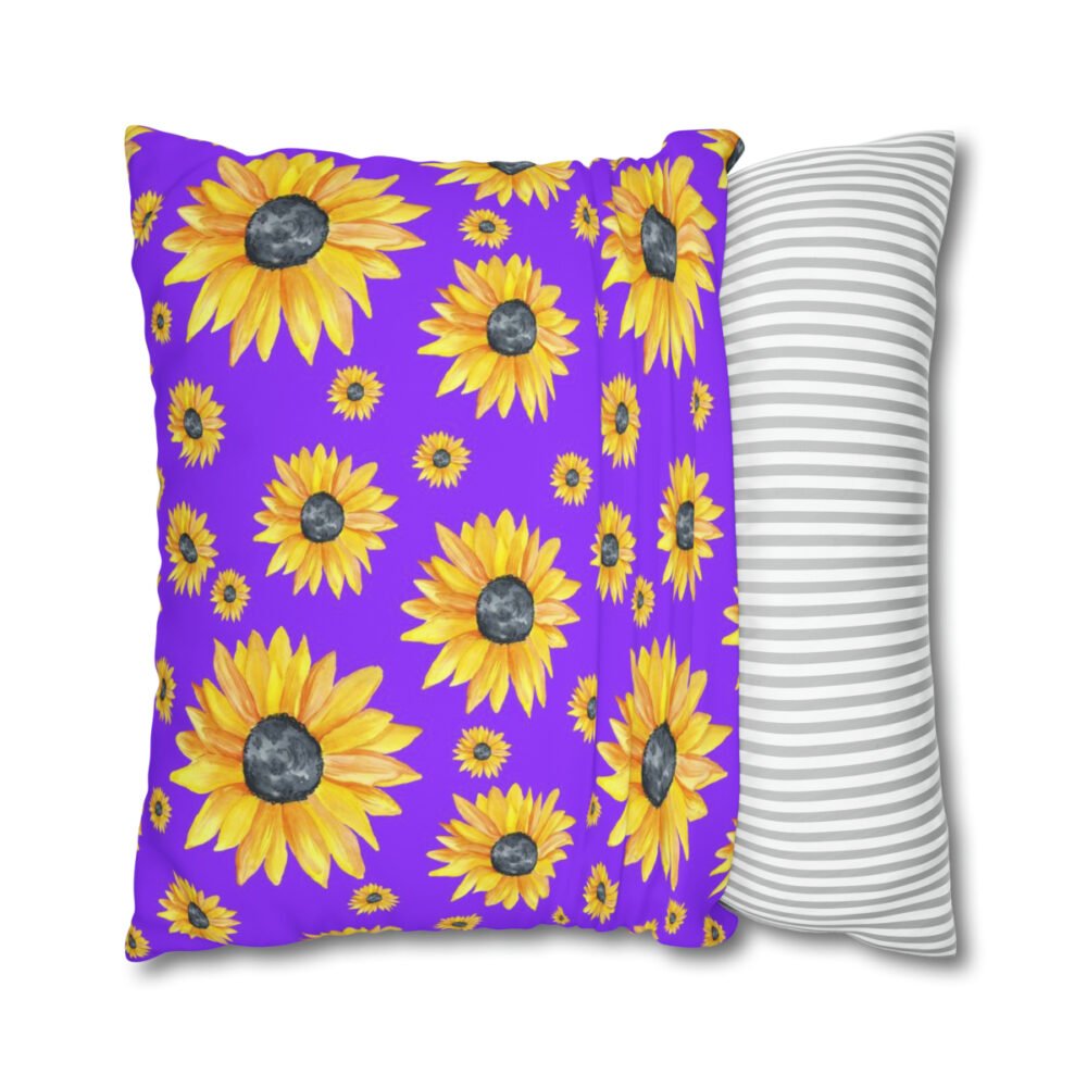 Fancy Yellow Sunflower on Purple Euro Pillow Shams - Image 2
