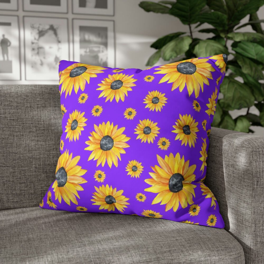Fancy Yellow Sunflower on Purple Euro Pillow Shams - Image 4