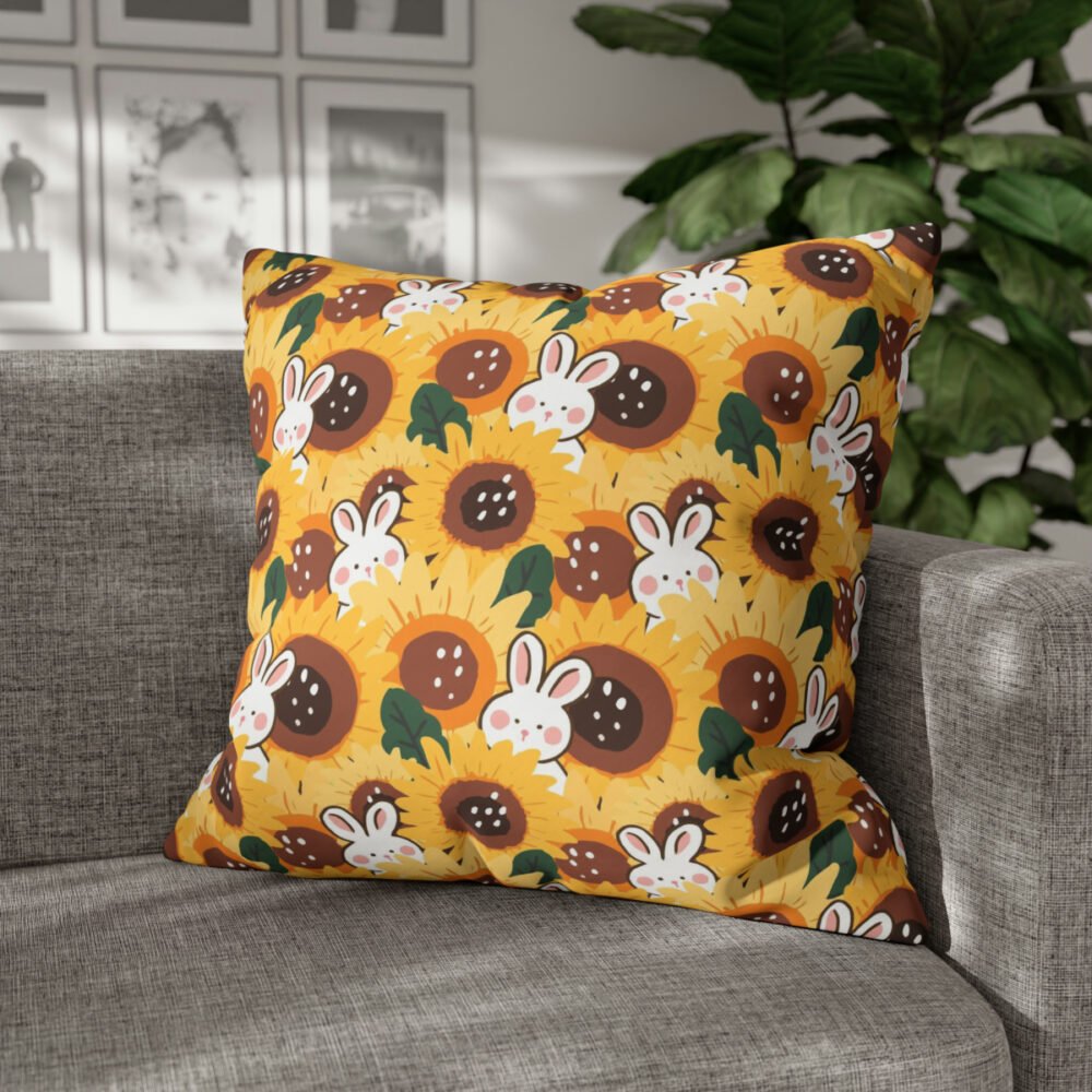 Cute Cartoon Rabbit n Sunflower Yellow Euro Shams - Image 4