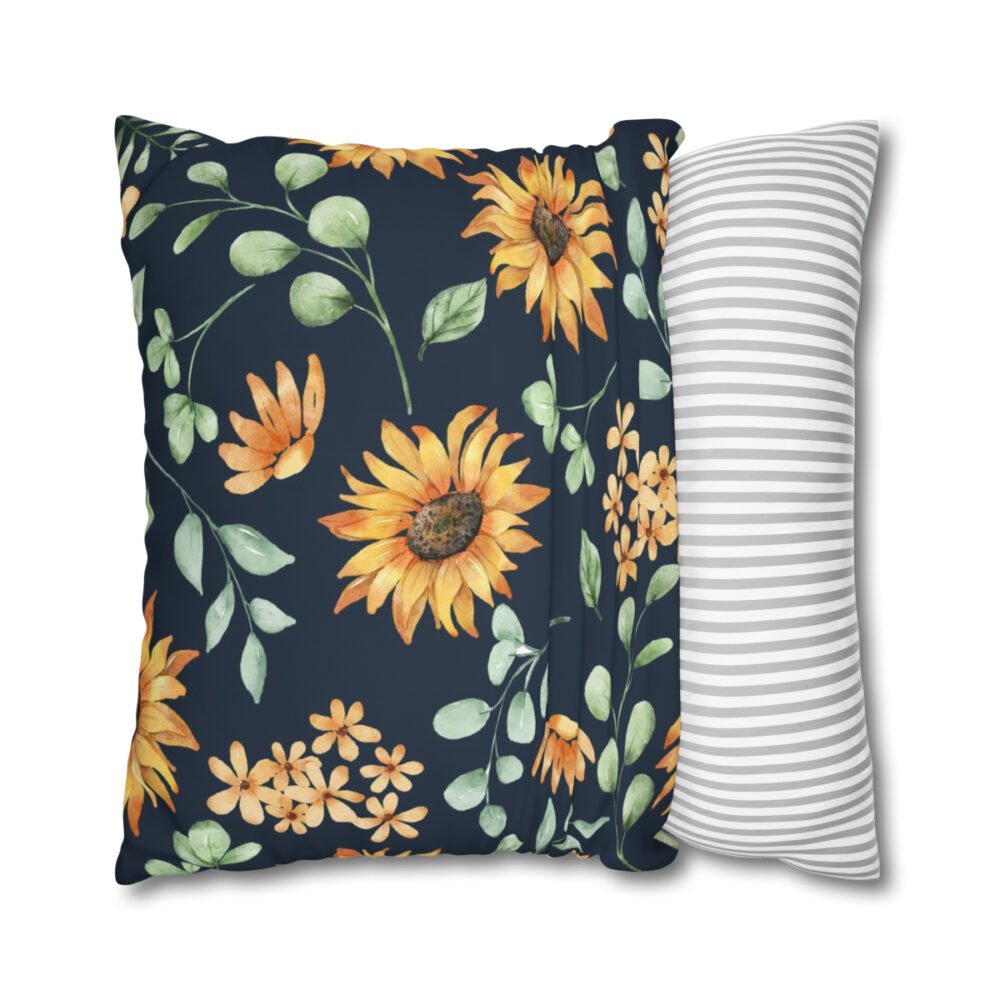 Watercolor Sunflowers on Dark Blue Euro Pillow Covers - Image 2