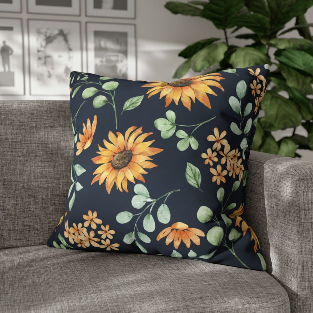 Watercolor Sunflowers on Dark Blue Euro Pillow Covers - Image 4