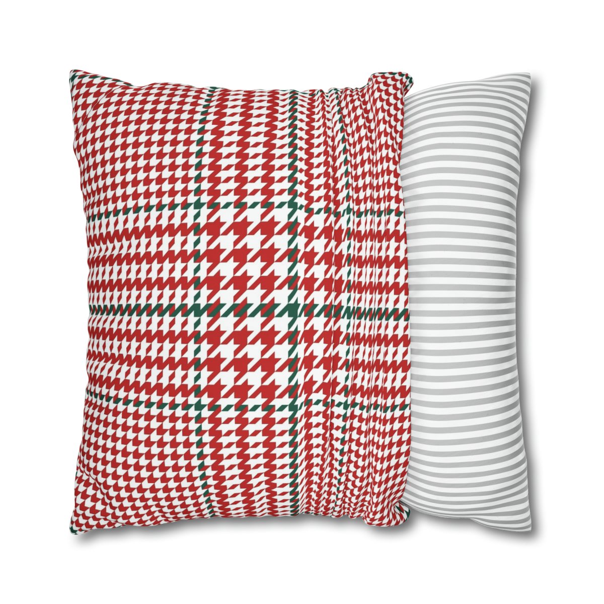 Red Green White Houndstooth Tartan Euro Pillow Covers - Image 2