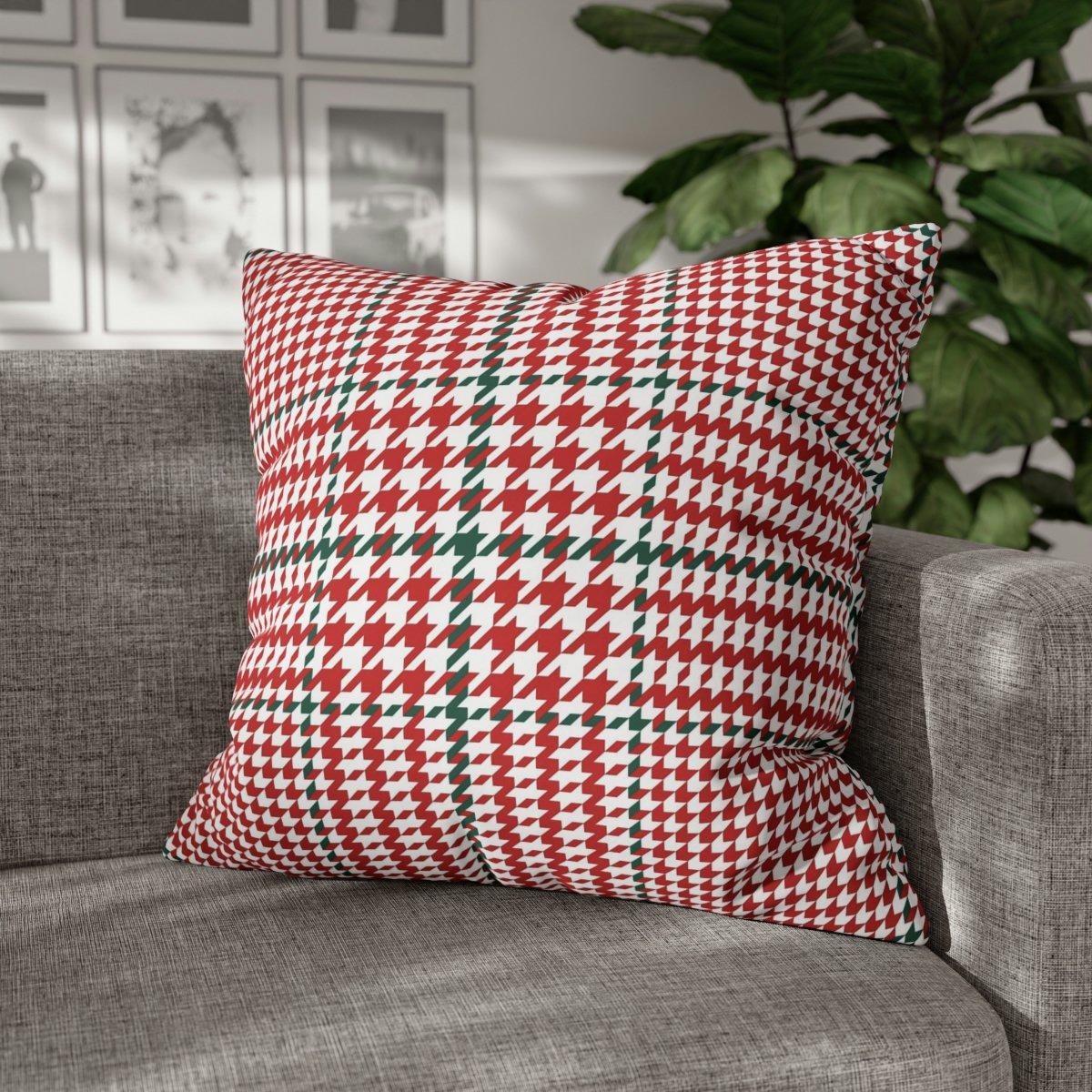 Red Green White Houndstooth Tartan Euro Pillow Covers - Image 4