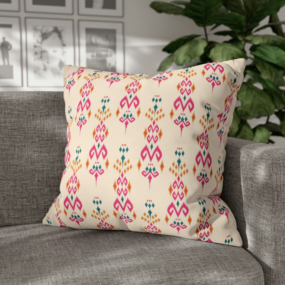 Geometric Art ornament Ikat Ethnic Beige n Pink Euro Shams - Image 4