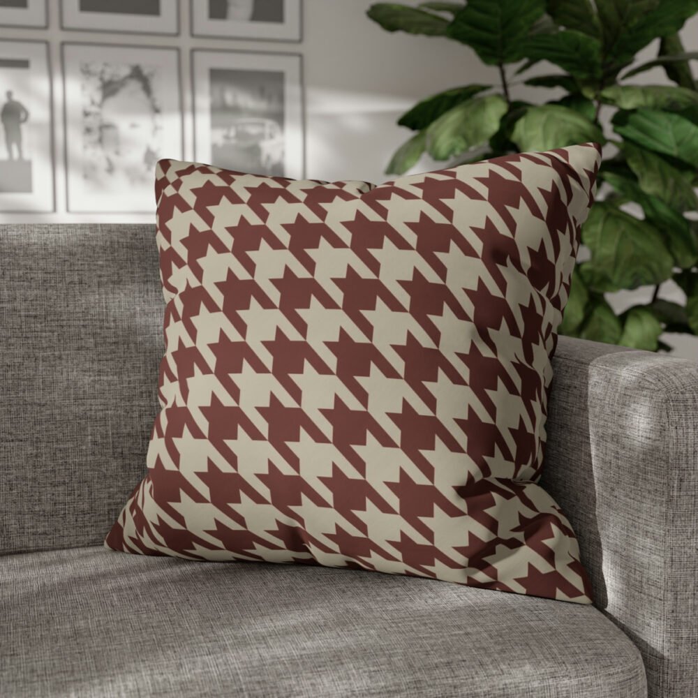 Classic Beige n Red Houndstooth Euro Pillow Shams - Image 4