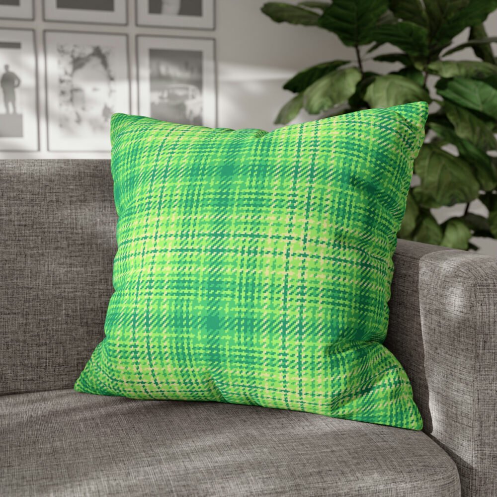 Green n Teal Check Plaid Fabric Euro Pillow Shams - Image 4