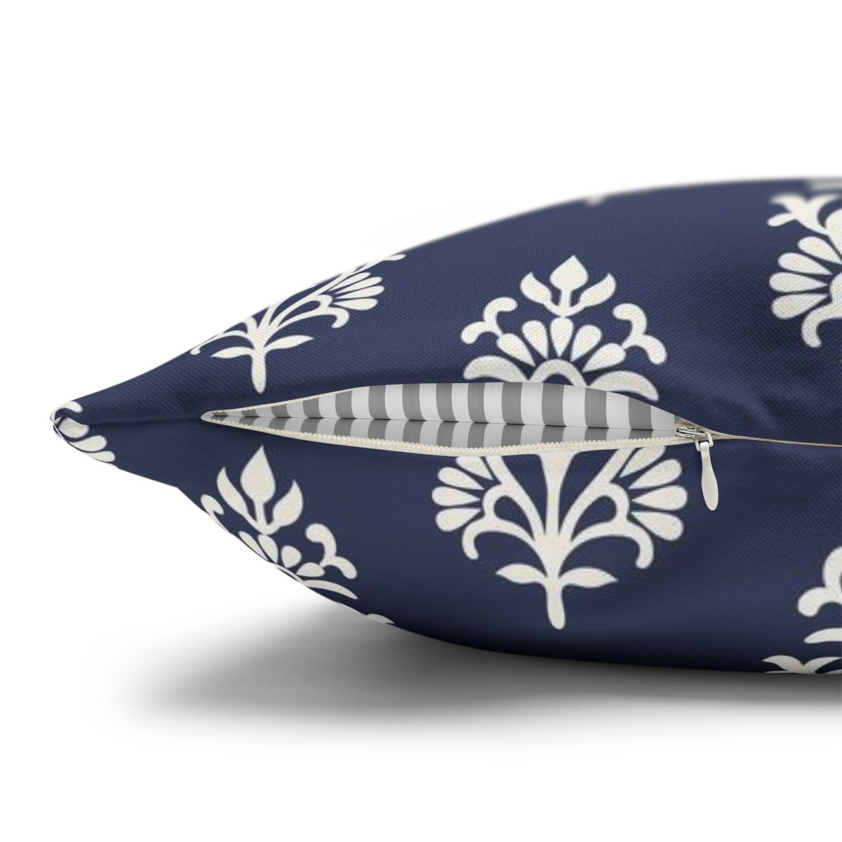 Dark Blue and White Floral Block Print Euro Shams - Image 2