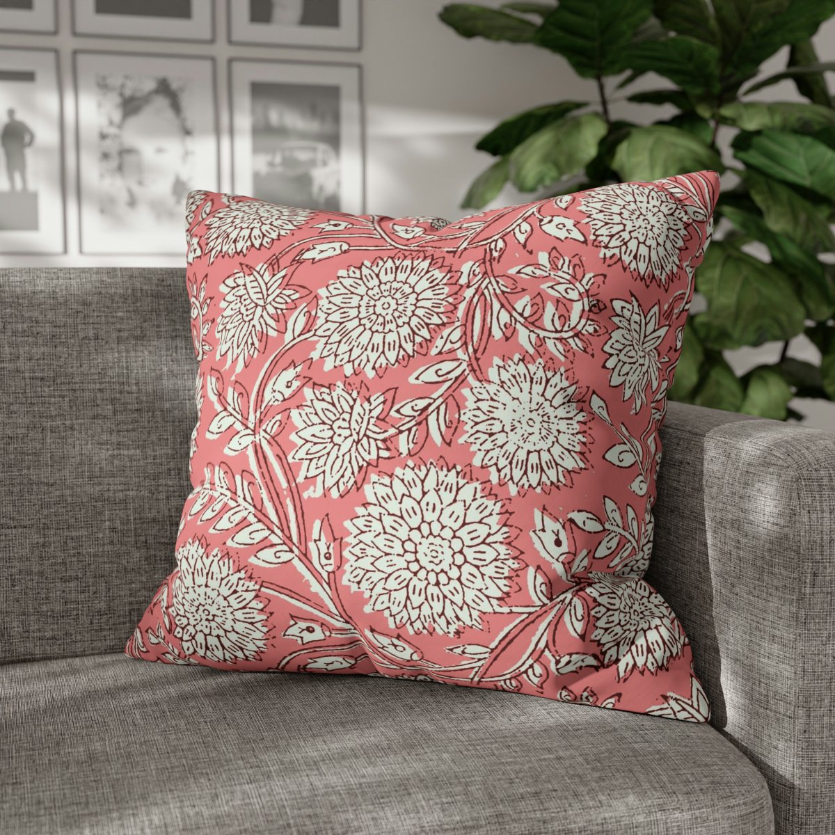 Ajrakh White Floral Pattern on Pastel Pink Euro Shams - Image 3