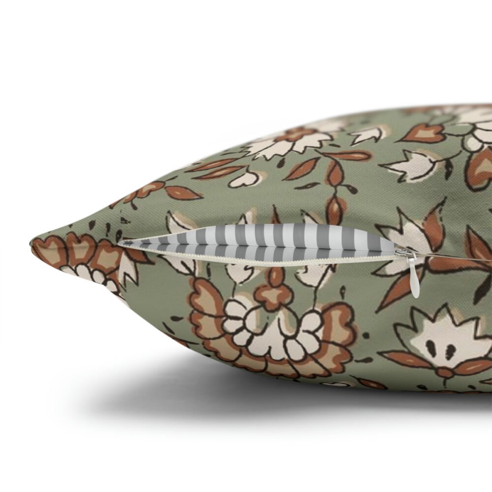 Light Green and Orange Floral Block Print Euro Shams - Image 2