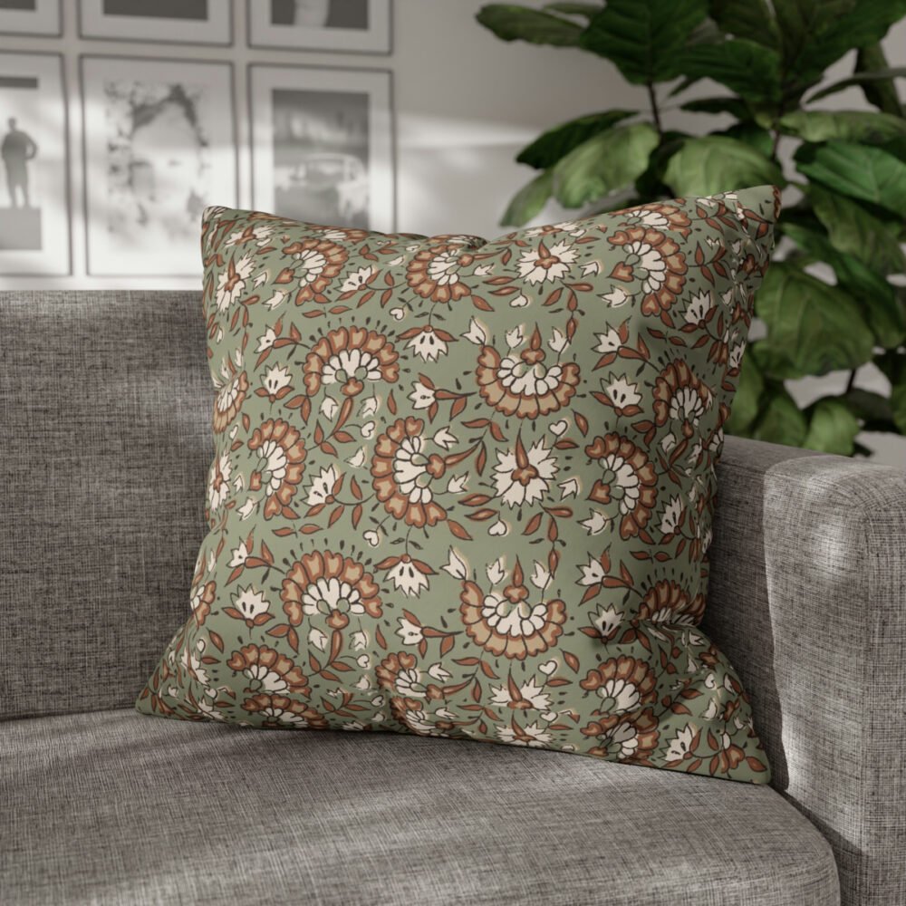 Light Green and Orange Floral Block Print Euro Shams - Image 3