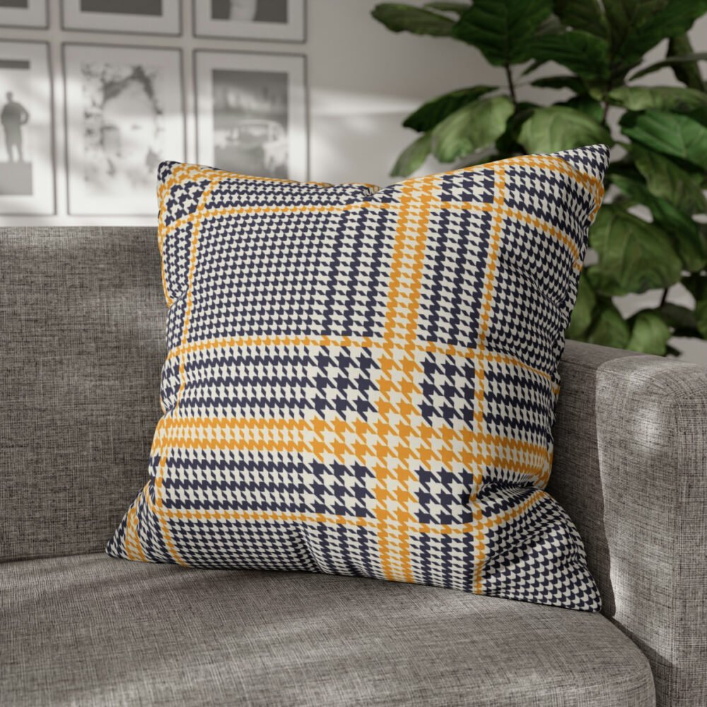 Hounds-Tooth Geometric Print in Navy n Yellow Euro Shams - Image 4