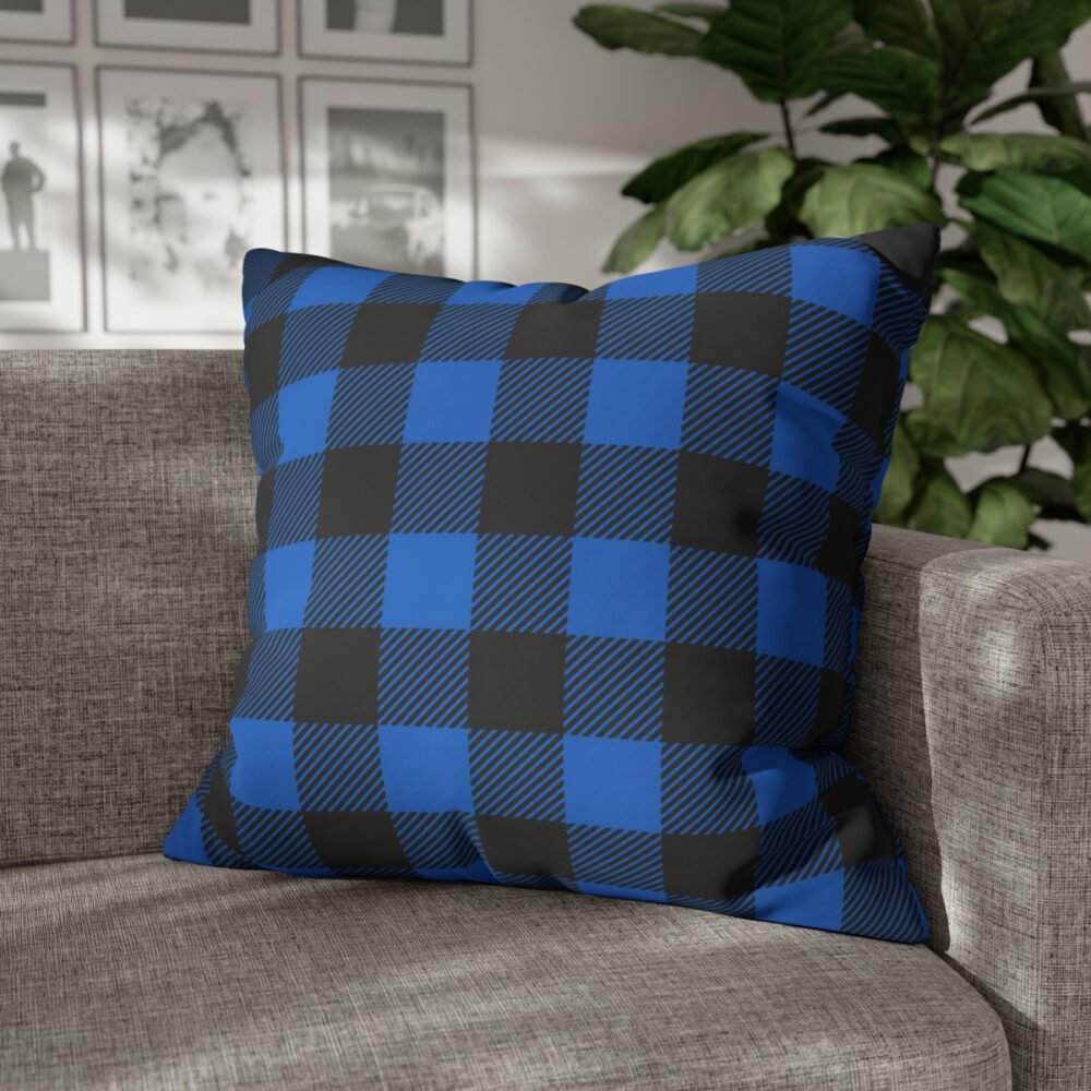 Classic Light Blue n Black Buffalo Check Plaid Euro Pillow Covers - Image 4