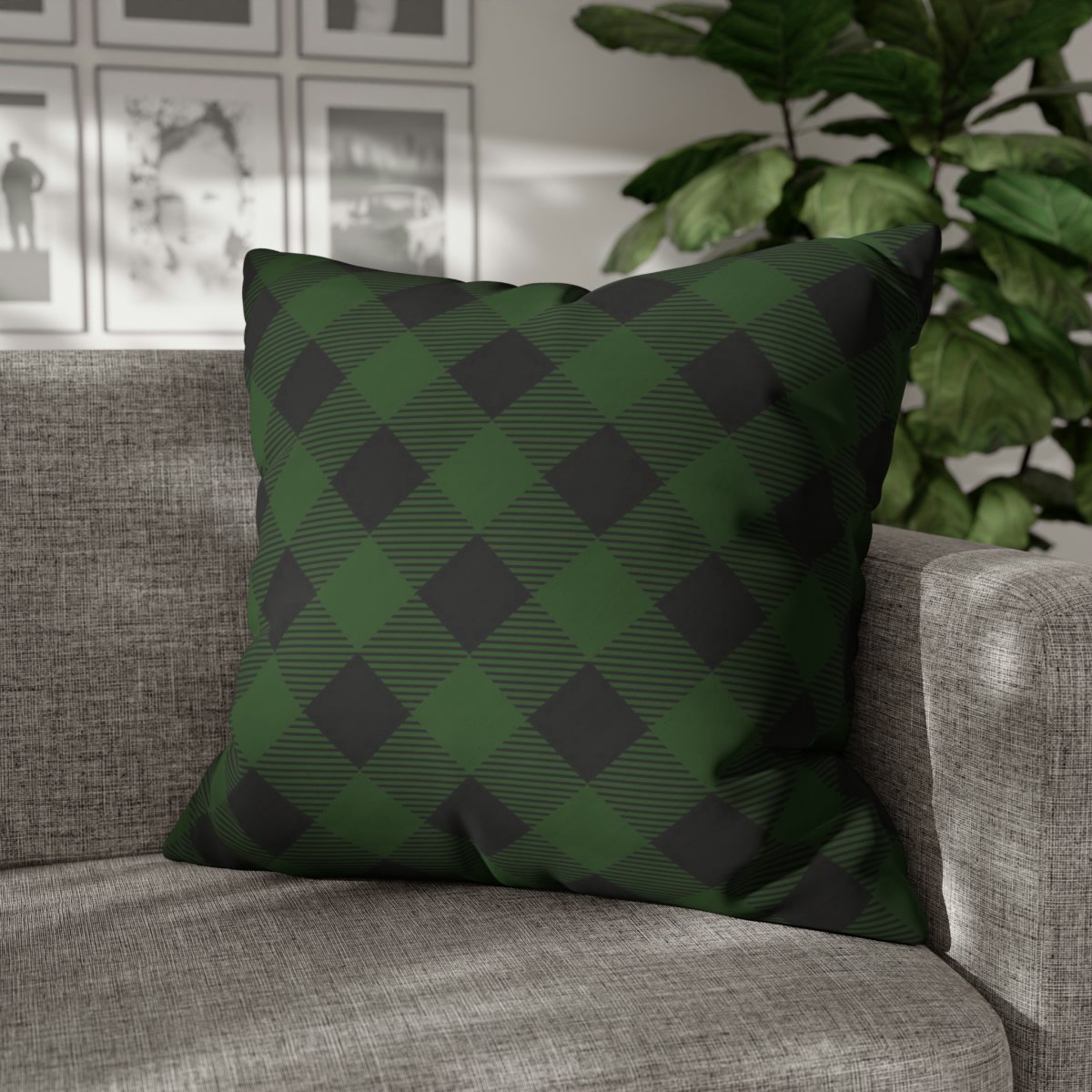 Seamless Plaid Fabric Green n Black Euro Pillow Shams - Image 4