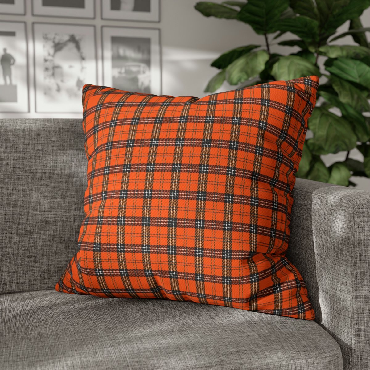 Black n Orange Halloween Tartan Plaid Euro Pillow Covers - Image 4