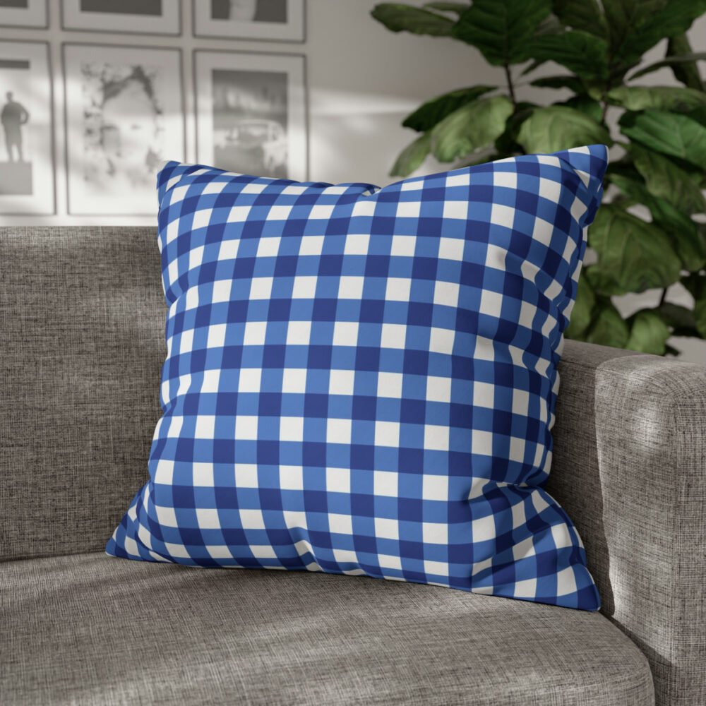Trendy Lumberjack Plaid Blue n White Euro Pillow Covers - Image 4