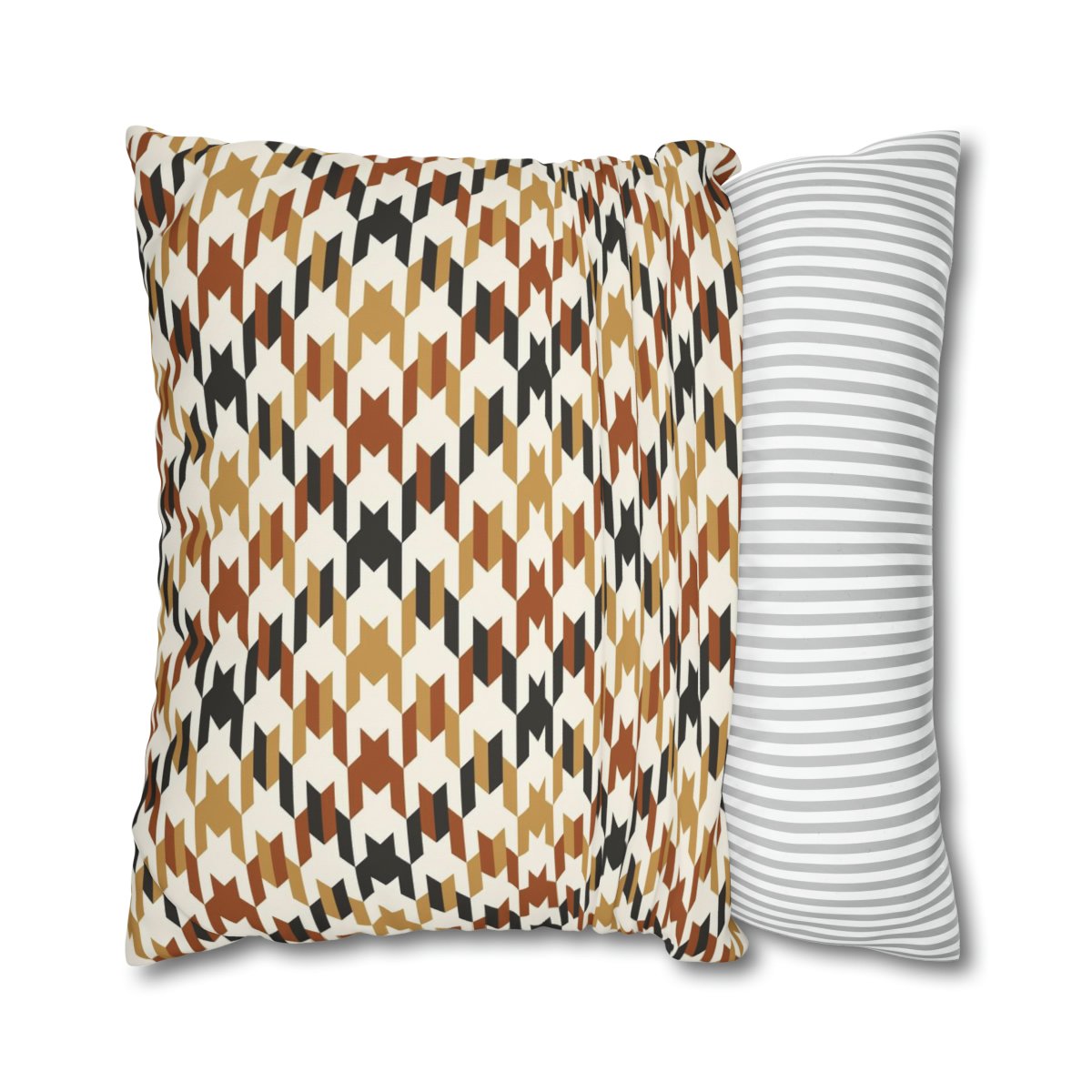 Brown Gold Beige Houndstooth Tartan Plaid Euro Shams - Image 2