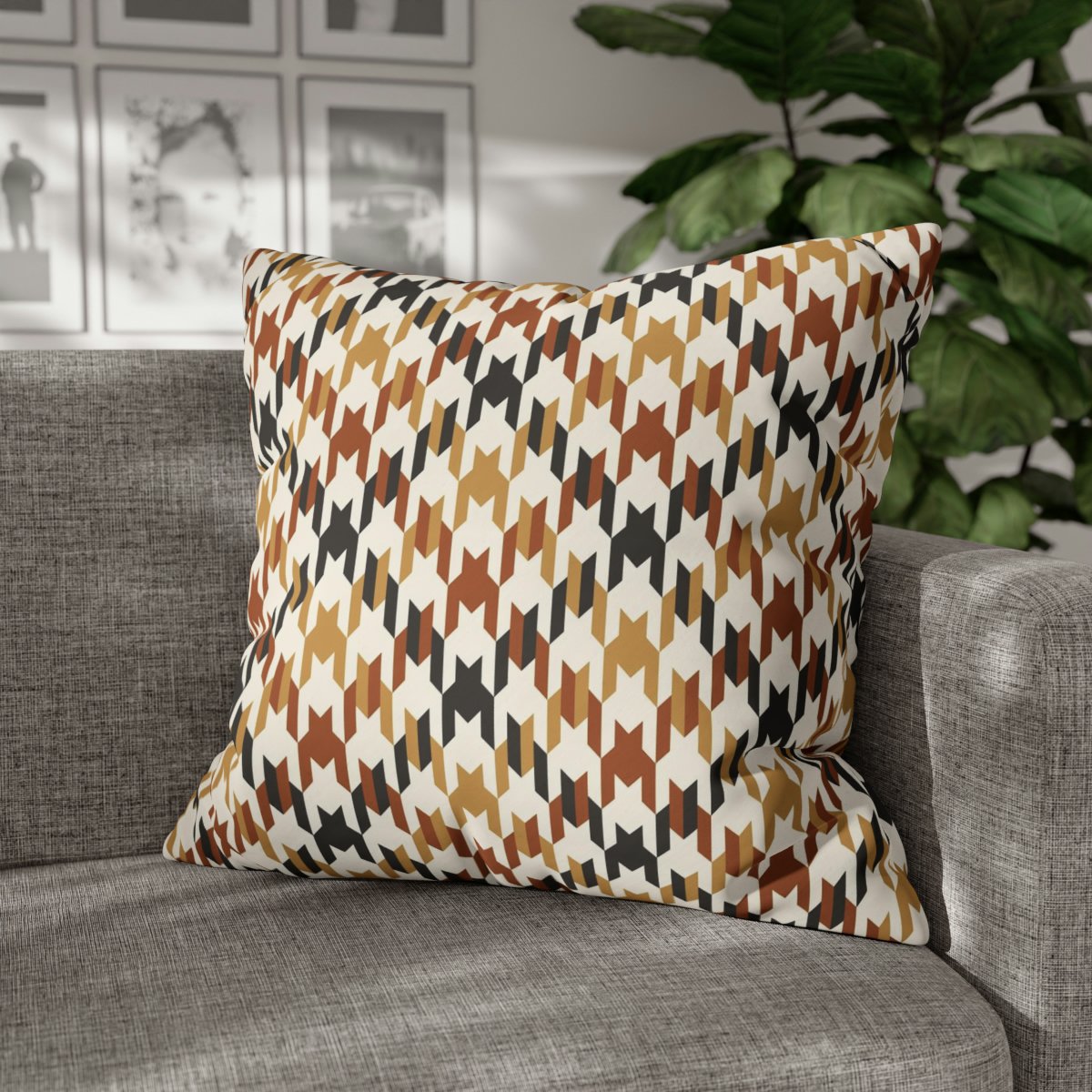 Brown Gold Beige Houndstooth Tartan Plaid Euro Shams - Image 6
