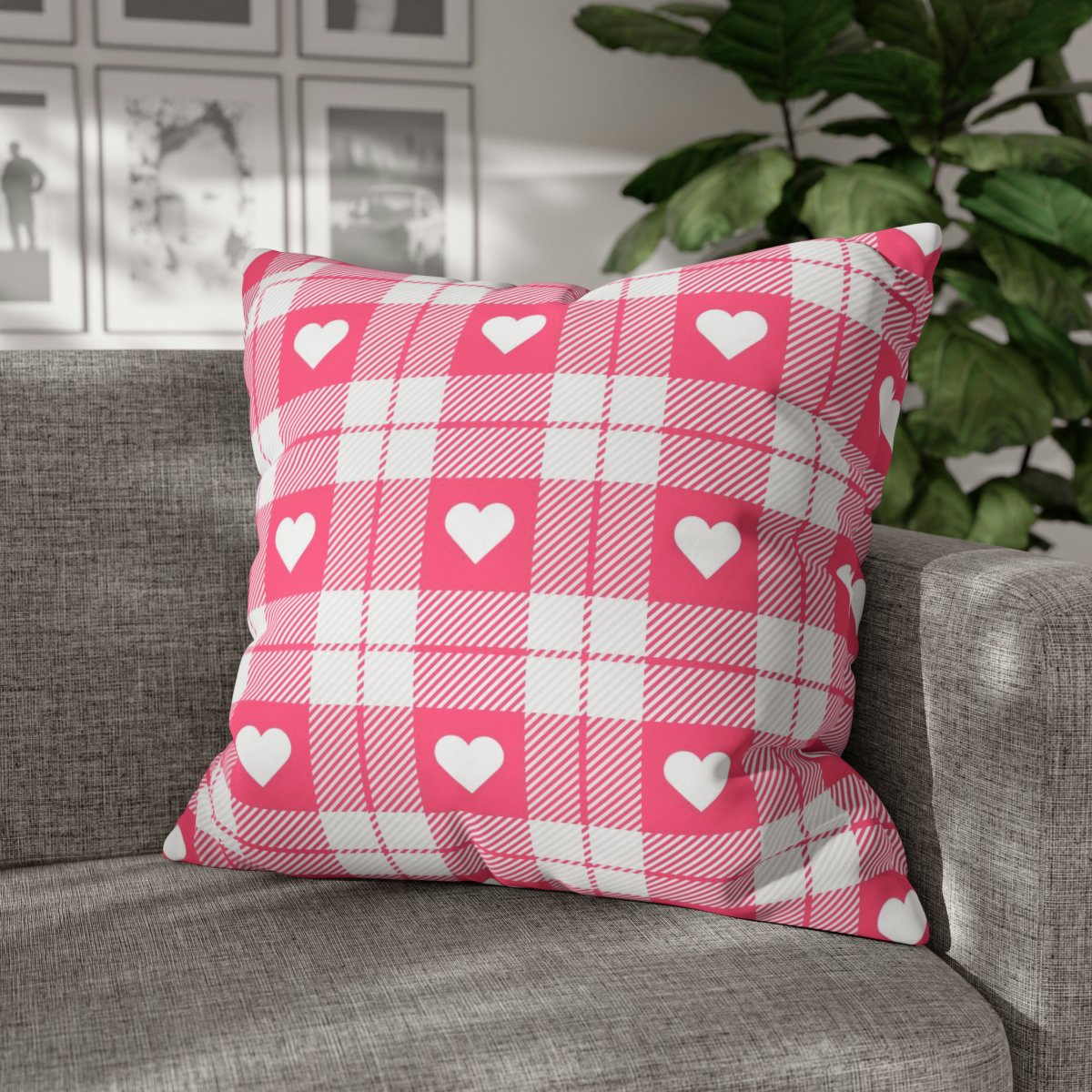 Valentine Tartan Plaid Pink n White Euro Pillow Shams - Image 4