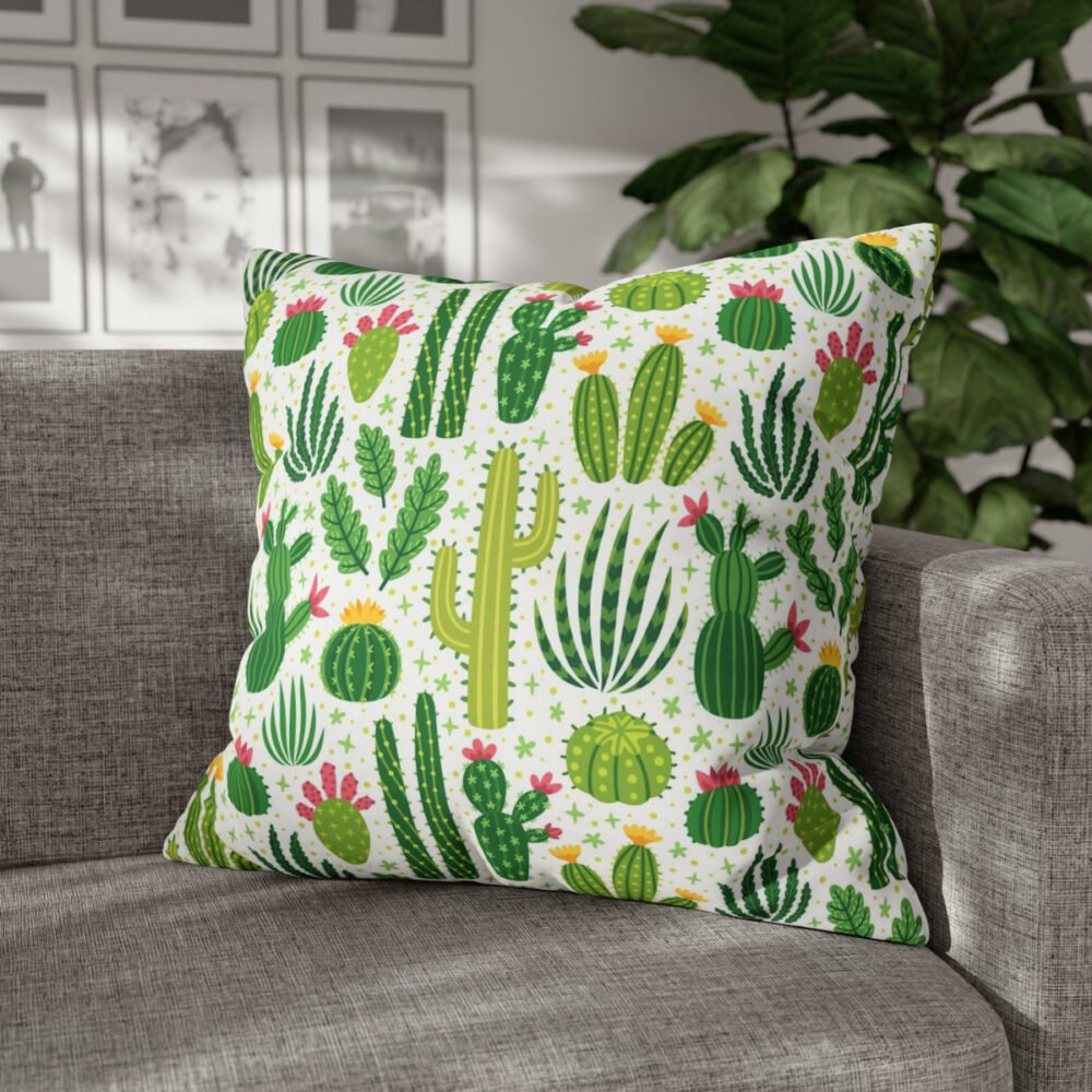 Natural Bright Textured with Green Cactus Euro Pillow Shams - Image 4