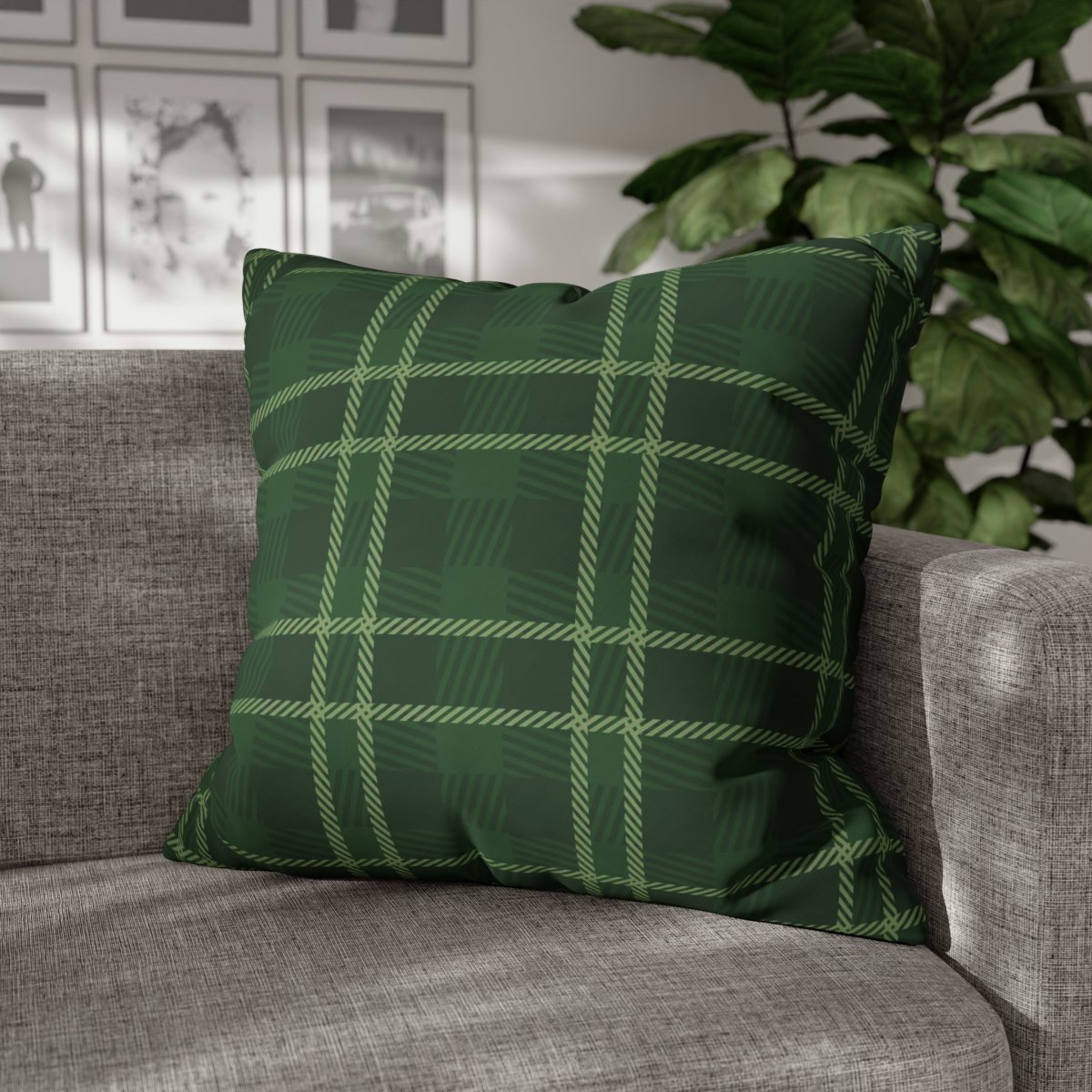 Modern Green Plaid Euro Pillow Covers - Image 3