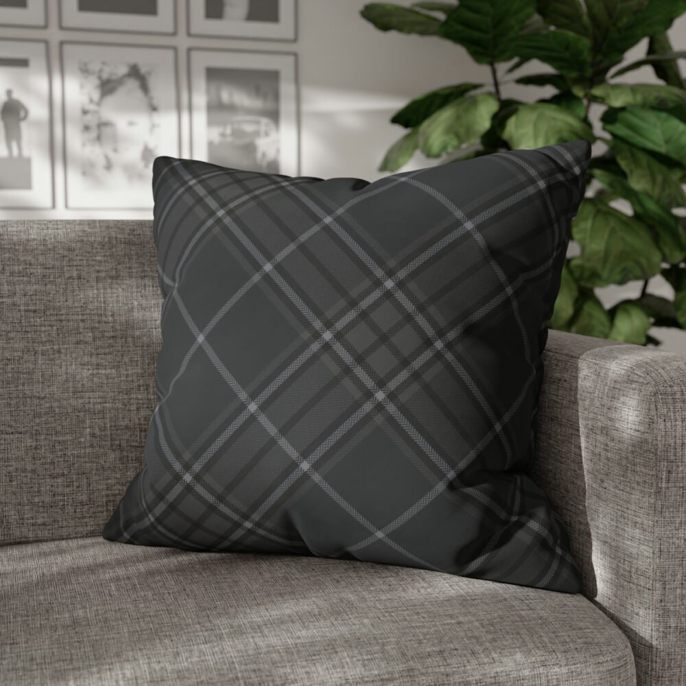 Herringbone Dark Grey Plaid Euro Pillow Covers - Image 4