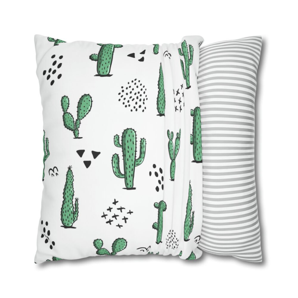 Bohemian Style Green Cactus on White Euro Shams - Image 2