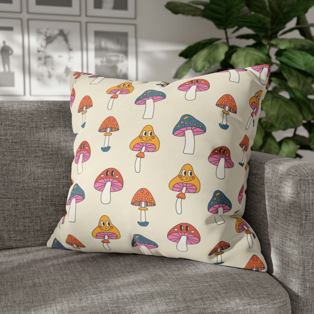 Hippie Pattern with Mushroom Beige Euro Pillow Covers - Image 4