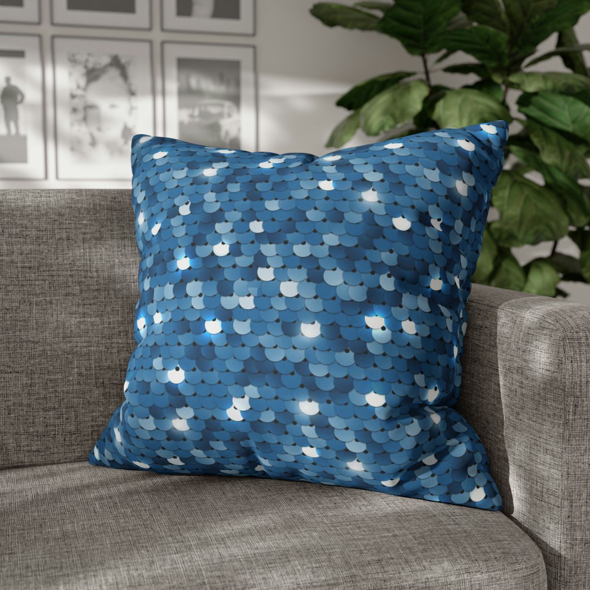 Decorative Blue Sequins Textured Euro Pillow Covers - Image 4
