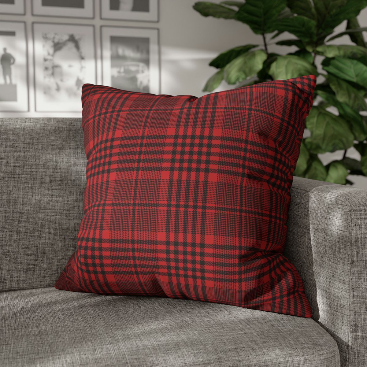 Tartan Plaid Pattern in Red n Black Euro Pillow Covers - Image 4
