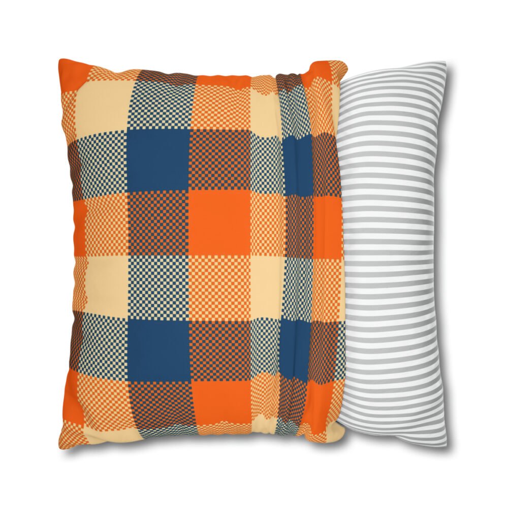 Beige Blue and Orange Buffalo Plaid Euro Shams - Image 2