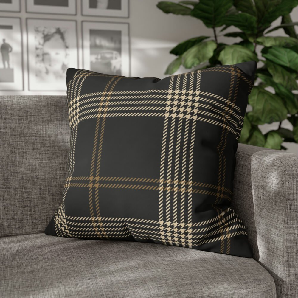 Black Gold Houndstooth Check Plaid Euro Pillow Covers - Image 4
