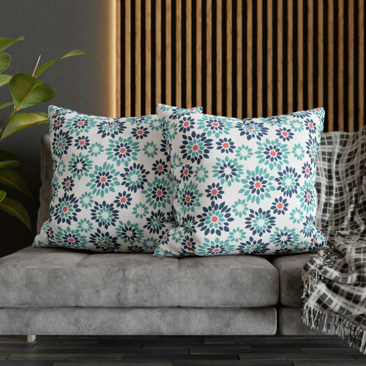 Pretty Floral Bursts n Blooms Turquoise Euro Pillow Shams - Image 5