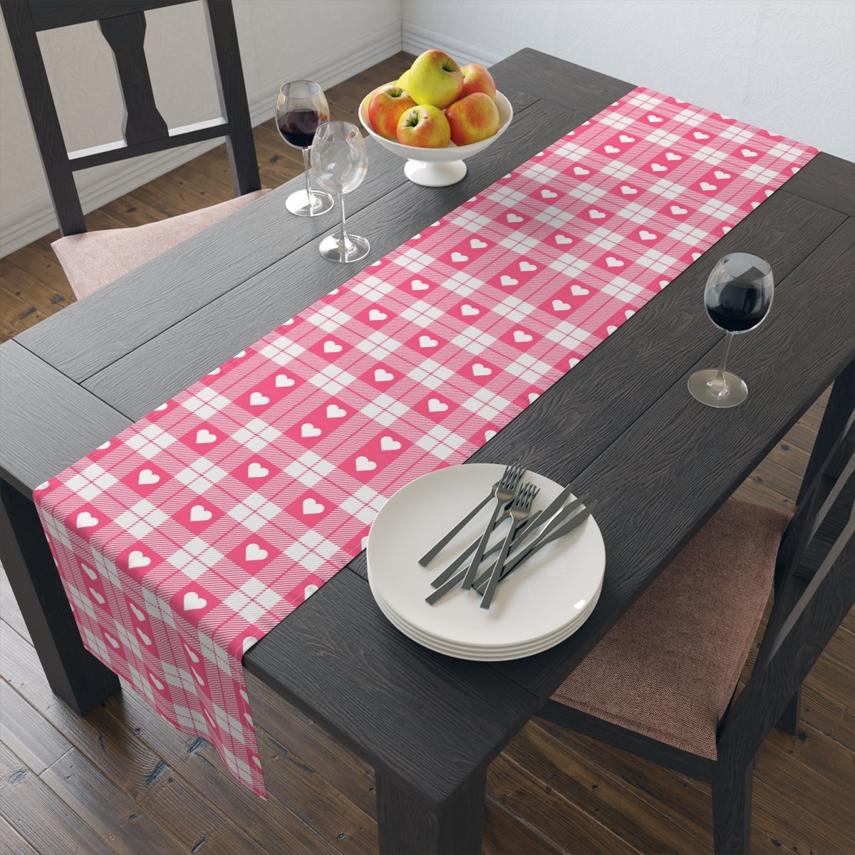 Valentine's Day Tartan Plaid Pink Dining Table Runners - Image 9