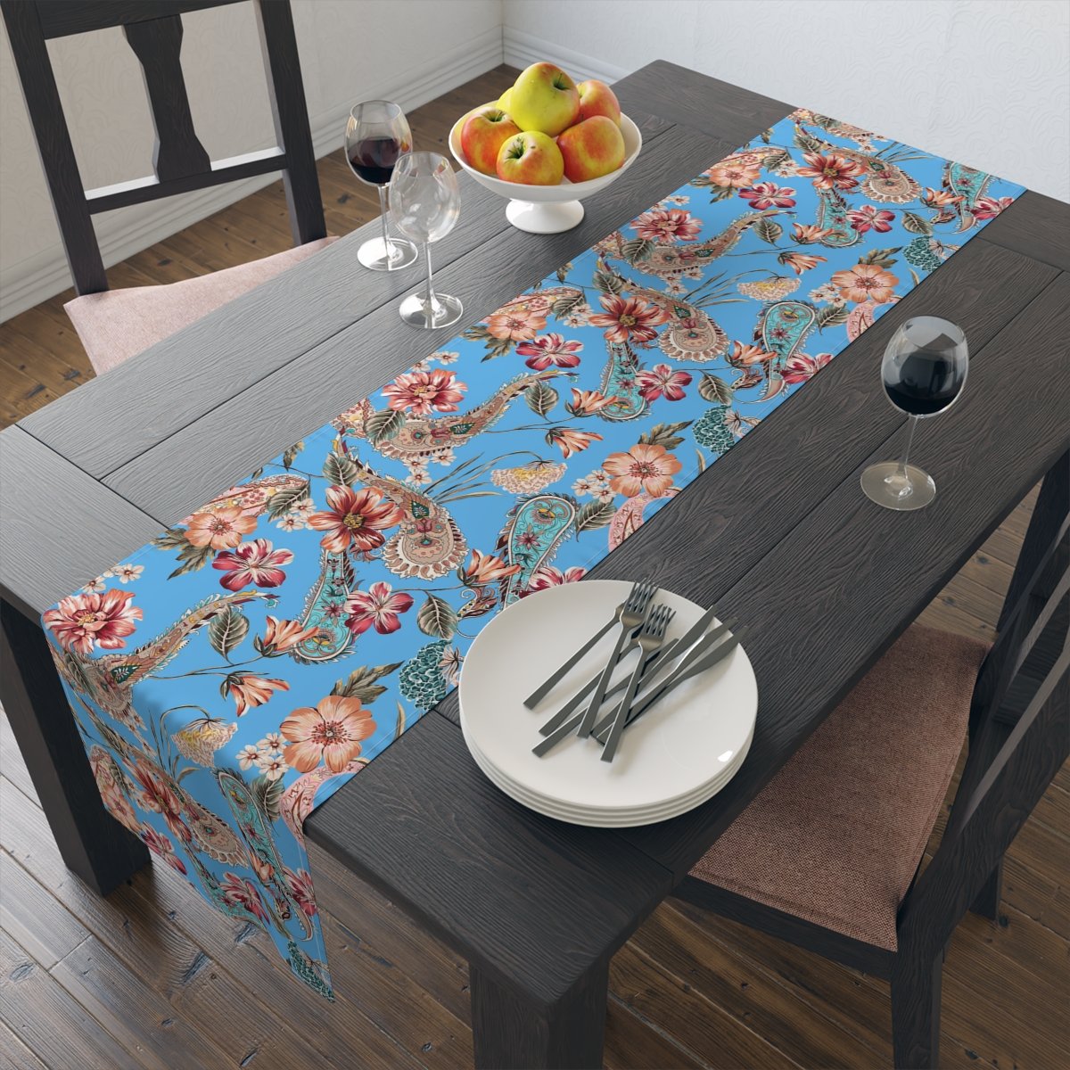 Ethnic Sky Blue Paisley Floral Dining Table Runners - Image 9