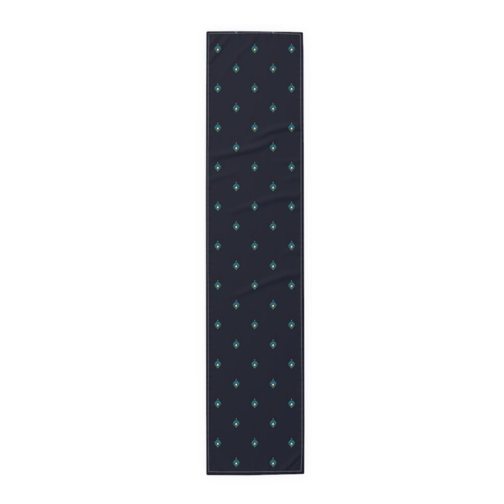 Art Deco Dark Blue Peacock Feather Print on Black Table Runners - Image 5