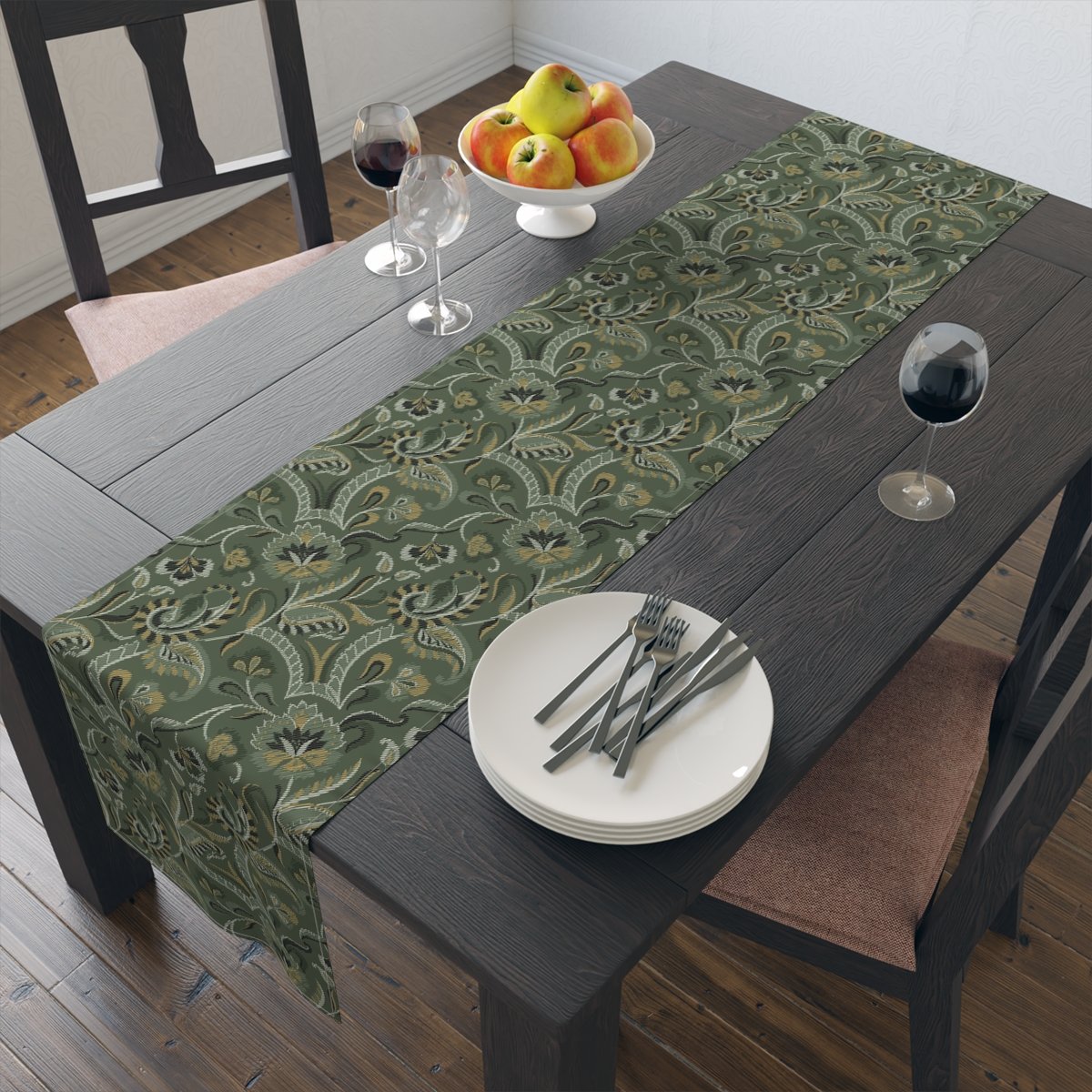 Stunning Green Paisley 4 Seater Dining Table Runners - Image 9