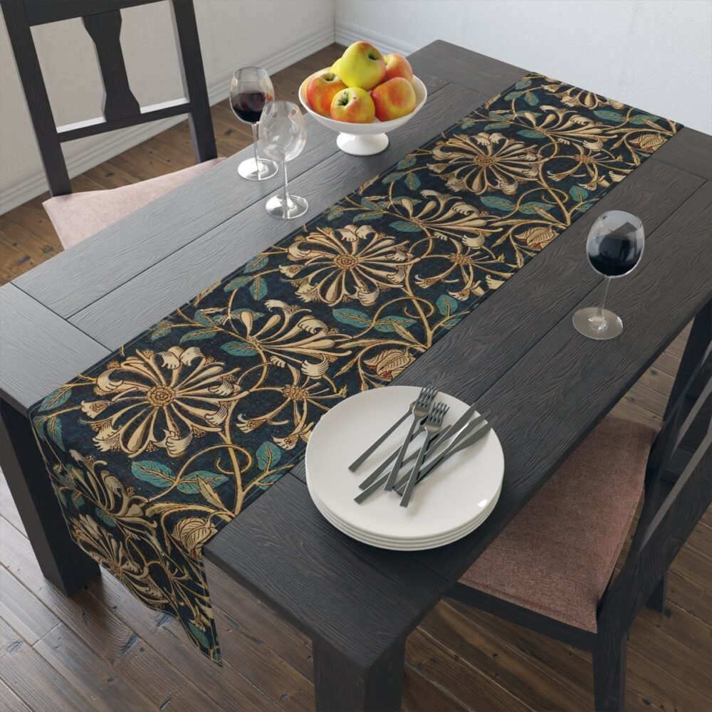 William Morris Honeysuckle Pattern Blue & Gold Table Runners - Image 9