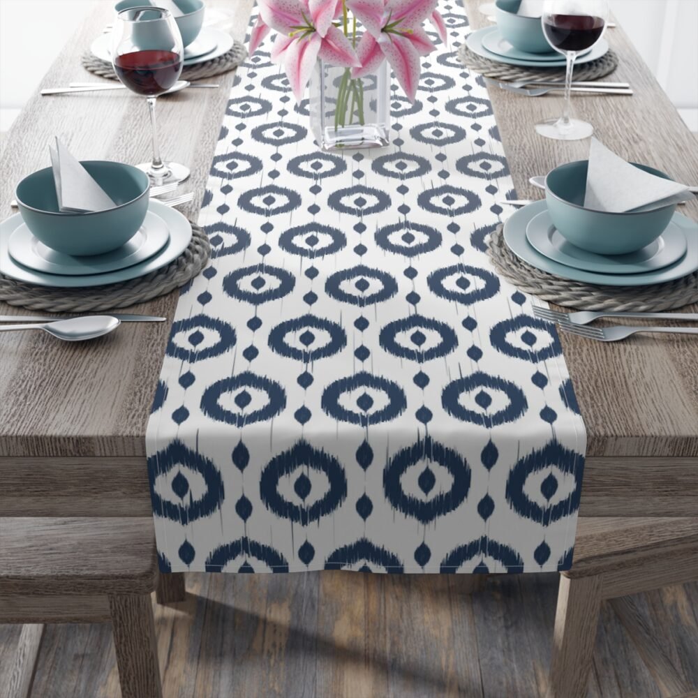 Ikat Navy Blue n White 4 Seater Table Runners - Image 10