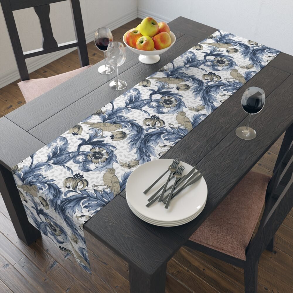 William Morris Inspired Floral Blue & White Small Table Runners - Image 9