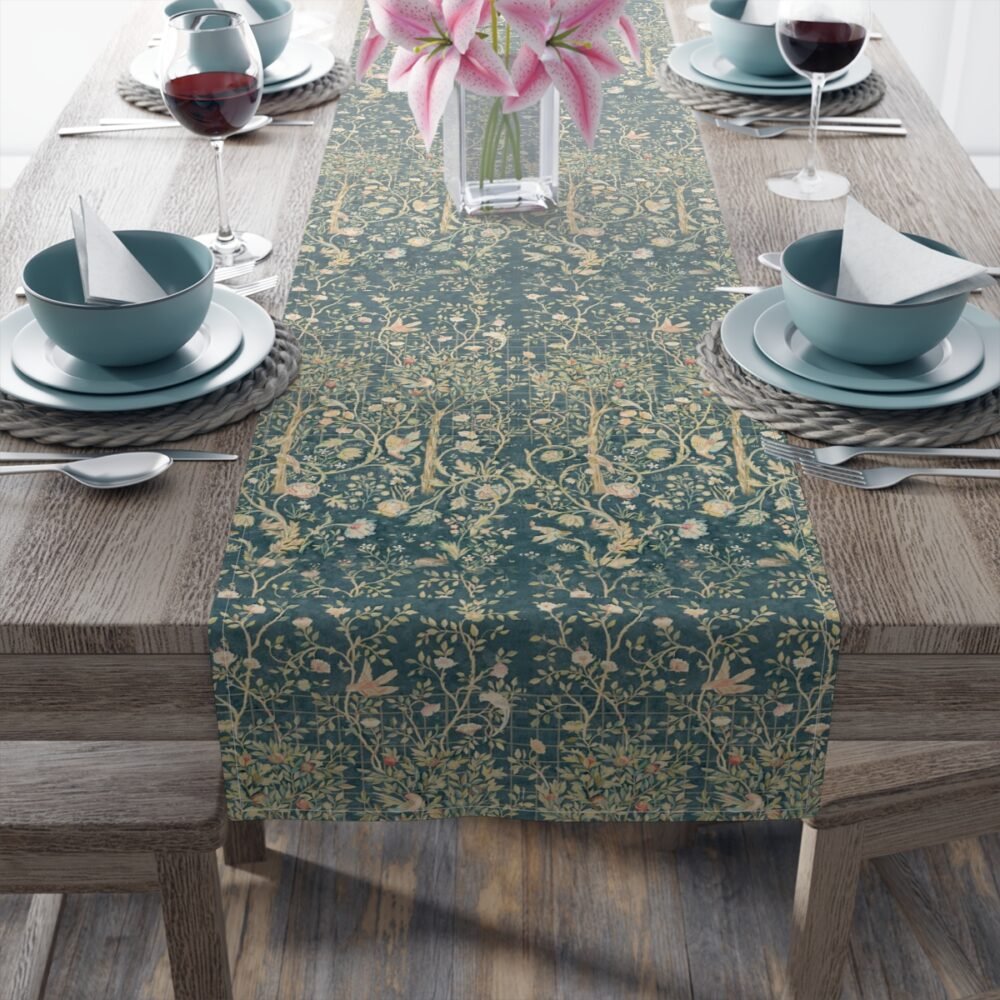 William Morris Tree Design in Gold & Green 4 Seater Dining Table Runners - Image 10