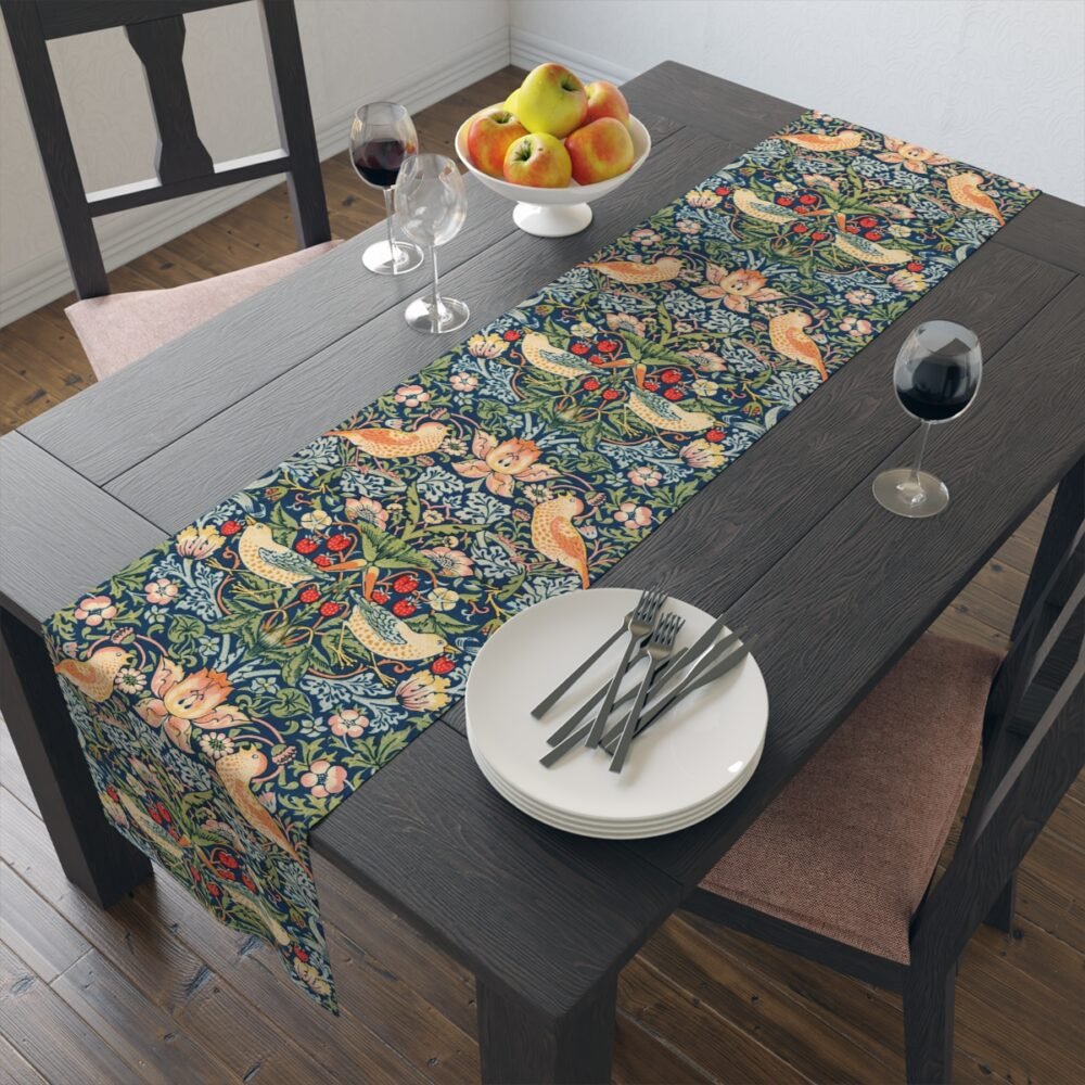 William Morris Multicolor Dining Table Runners with Strawberry Thief Pattern - Image 9