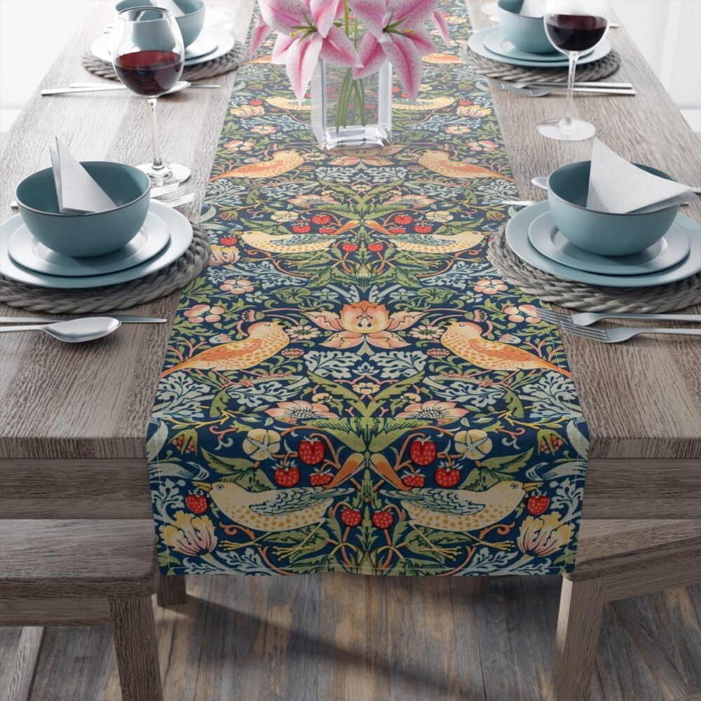 William Morris Multicolor Dining Table Runners with Strawberry Thief Pattern - Image 10