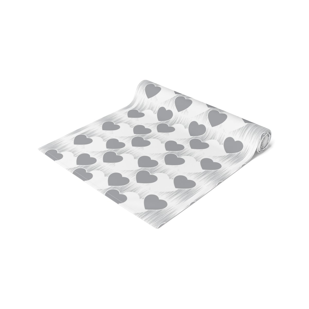 Beautiful Grey Love Heart Print on White Table Runners - Image 7