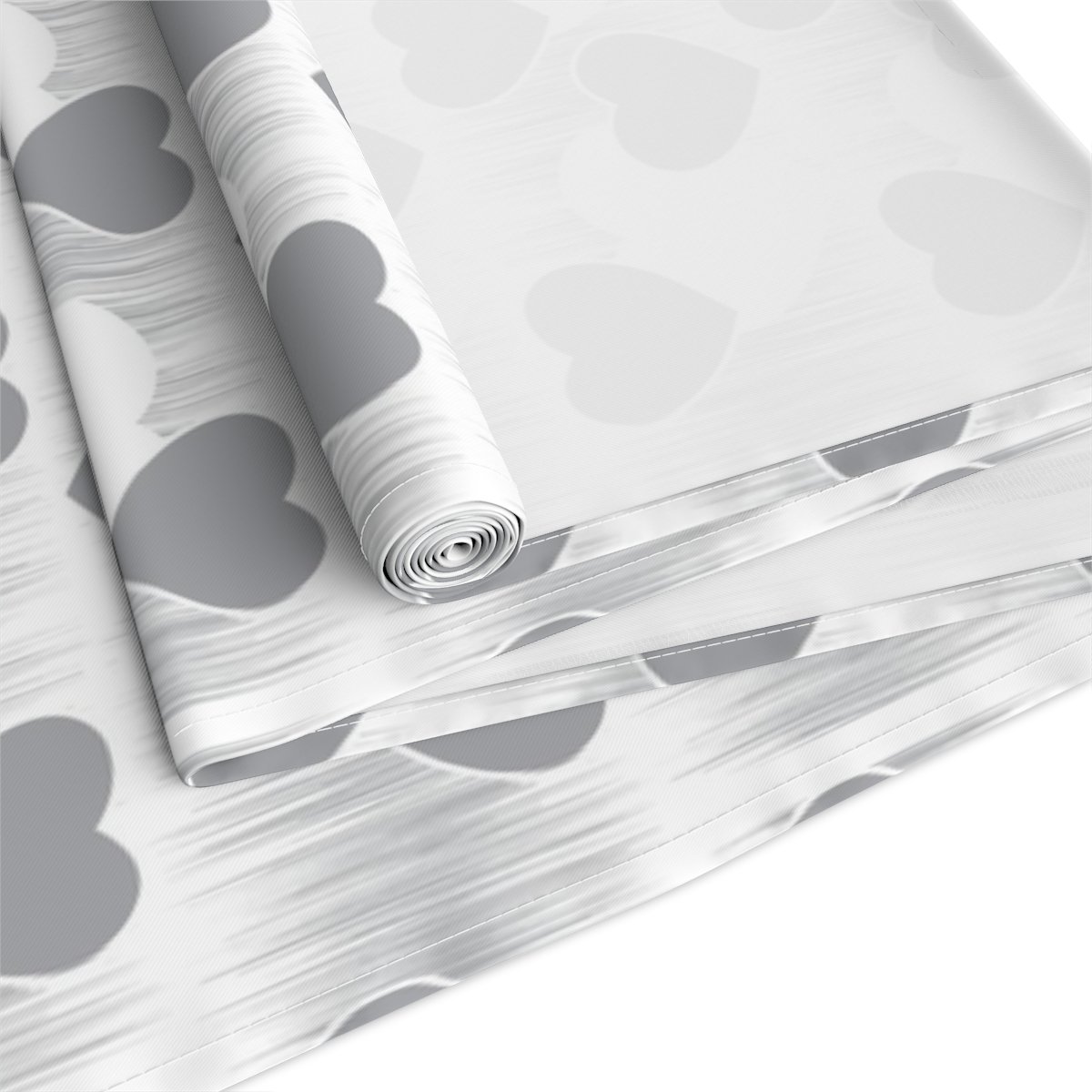 Beautiful Grey Love Heart Print on White Table Runners - Image 8