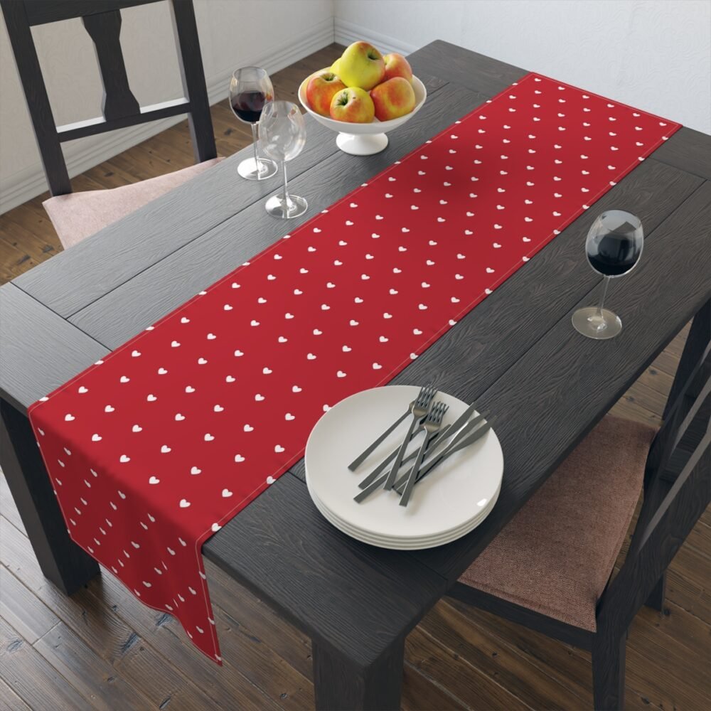 Cute White Heart Pattern on Maroon Table Runners - Image 9